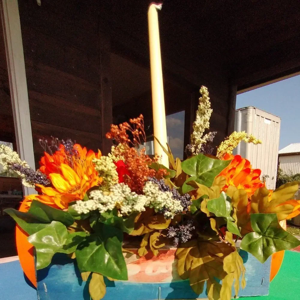 Hand Crafted Floral Table Centerpiece Pumpkin Fall Artificial Flower Arrangement